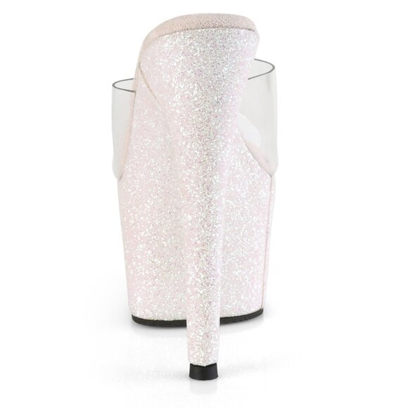 Sparkle Clear Platform Heels | Dazzling Glitter High Heel Mules for Women - Picture 4 of 5